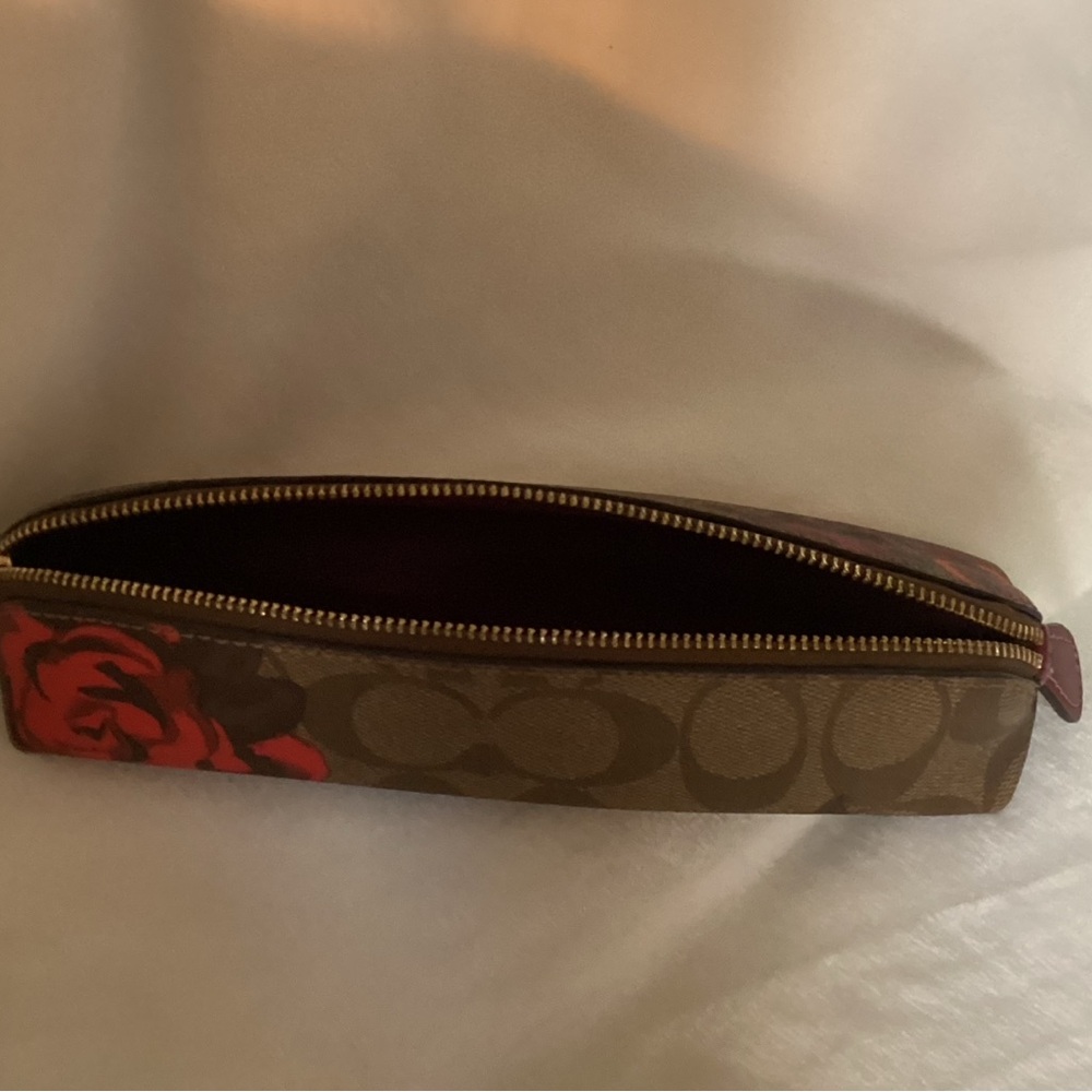 Coach Brown and Red Leather Key Card Holder